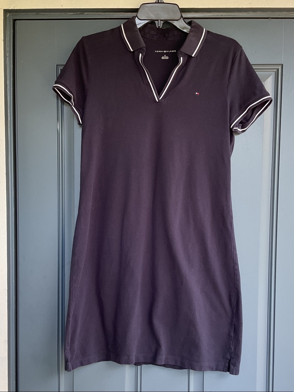 Tommy Hilfiger Black Polo Midi Dress with White Trim, Size M